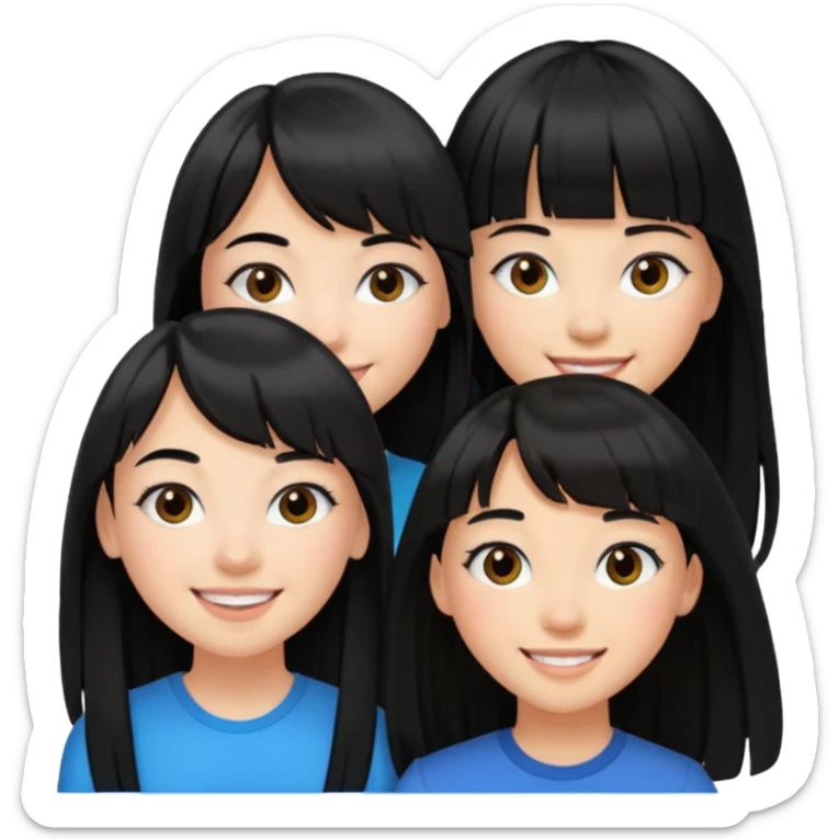 two teenage girls with long black hair, one with bangs, one with prominent lashes, friends sticker