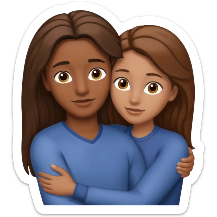 Couple embracing with arms around each other; black woman with brown eyes and long brown hair, white man with brown hair  sticker