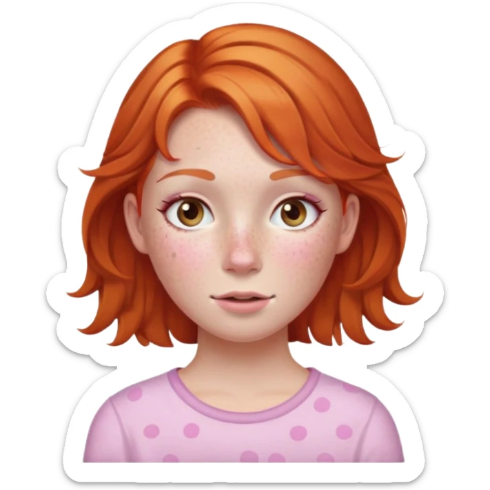 A ginger haired girl with lots of freckles and a pink face sticker