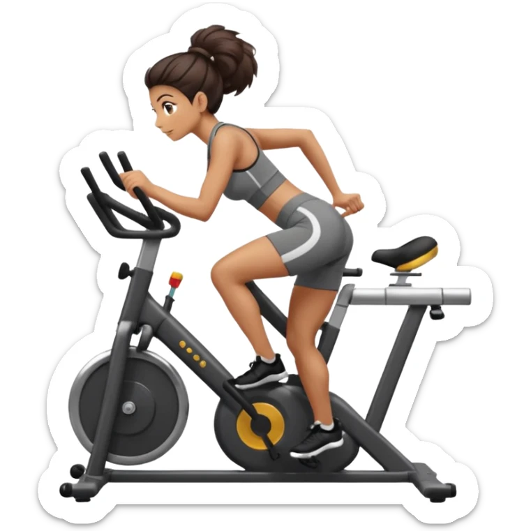Woman in training clothes: dark snail hair on an ergonomic gym bike sticker