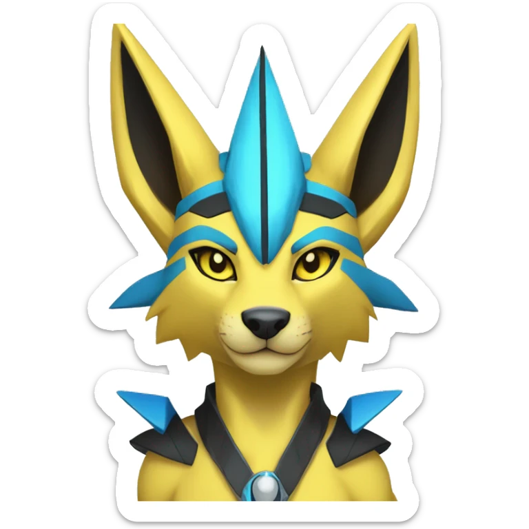 Yellow Anthro Edgy Cool Zeraora-Anubis-Jolteon-Pokémon-Fakémon with shiny blue stripes Full Body Detailed High Quality  sticker