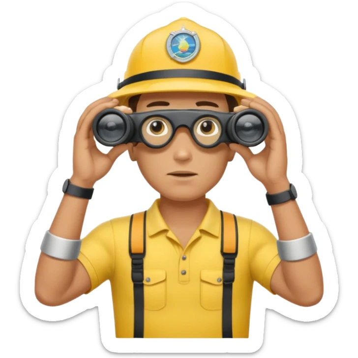 Male lifeguard – yellow shirt, binoculars in hand, scanning the sea sticker