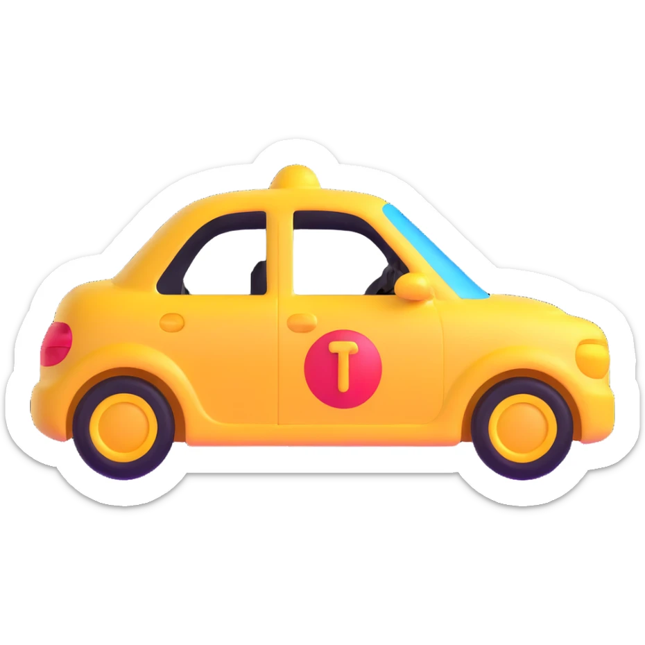 elegant 3D emoji of a car with a transparent protective film, shiny and sophisticated finish sticker