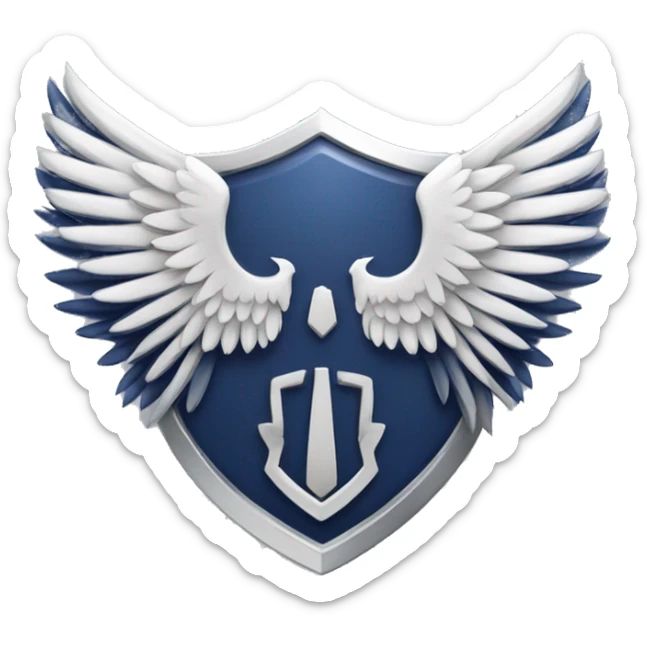 The Wings of Freedom emblem shows two layered wings—one navy blue and one white—facing outward on a light gray shield. Each wing has sharp, pointed feathers, symbolizing freedom and strength. sticker
