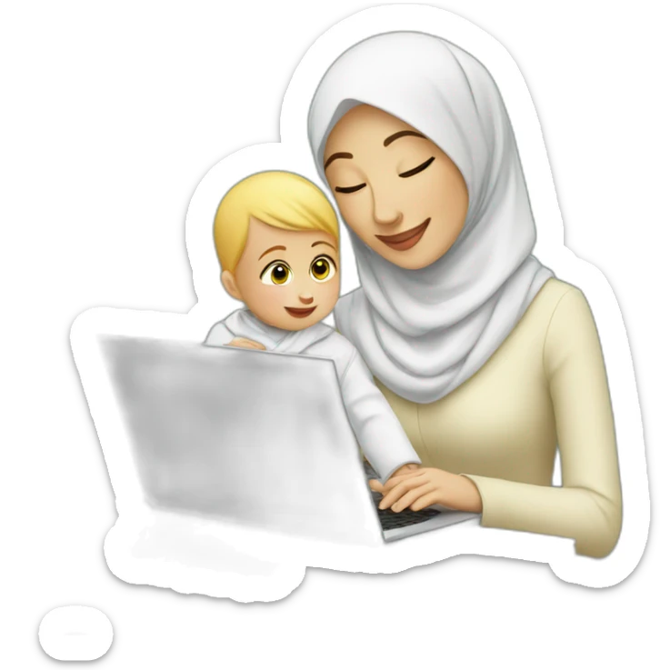 white-hijabi-woman-with-a-baby-boy-in-front-of-a-laptop sticker