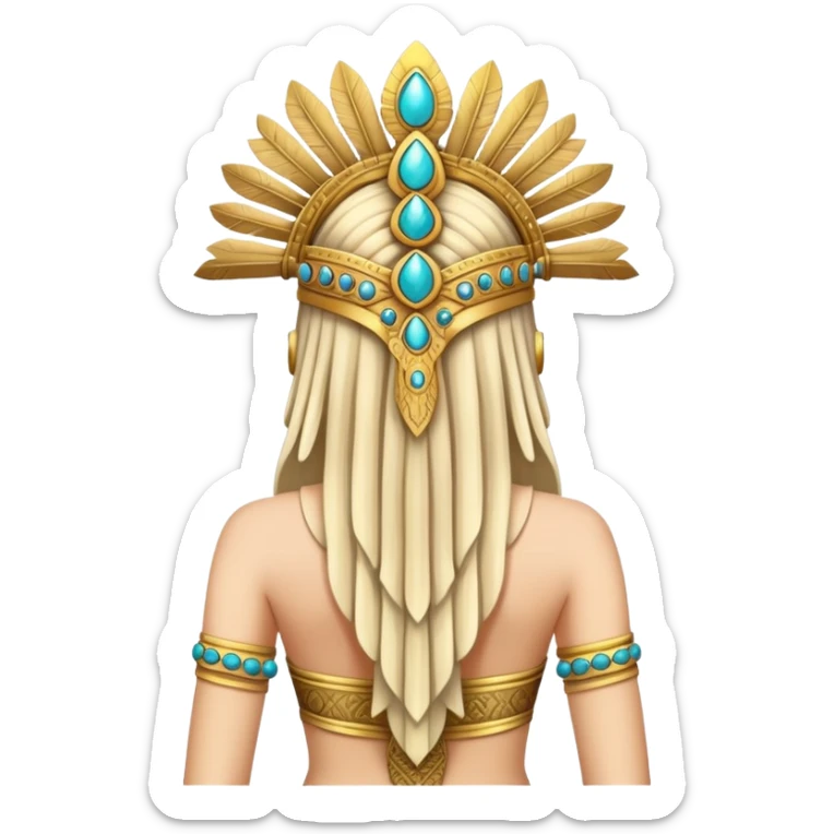 back view of Anunnaki goddess Inanna with elaborate headdress and royal attire sticker