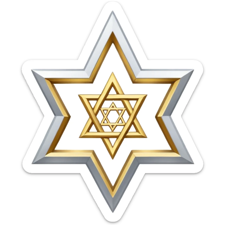 reform jewish synagogue similar in architecture to historical religious architecture in europe. the building should be white with silver/golden features, gothic architectural elements and star of david. no crosses. the emoji should be in ios emoji style. sticker