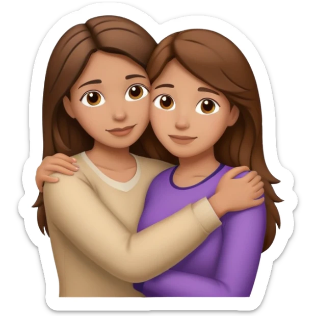 Hispanic mother and teen daughter brown hair hugging sticker