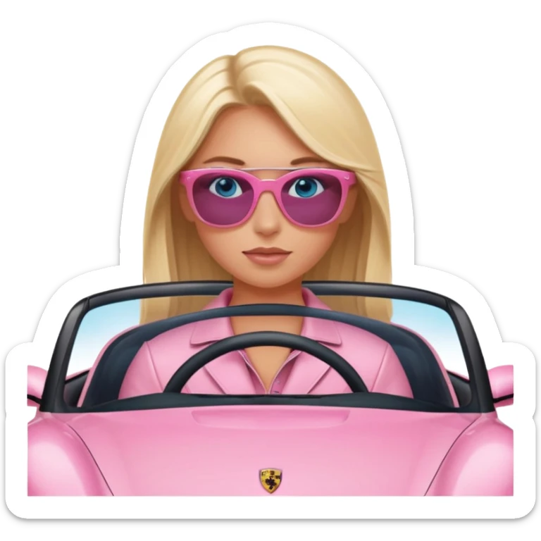 Pink porsche taycan with blonde girl with blue eyes in it sticker