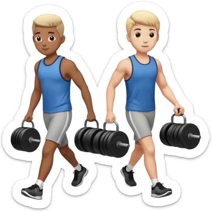 two boys walking, wearing gym clothes and carrying gym equipment, full body sticker