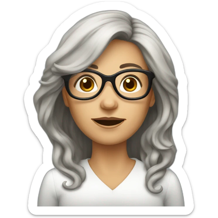 50 year old european women with black midle long hair rond glasses sticker