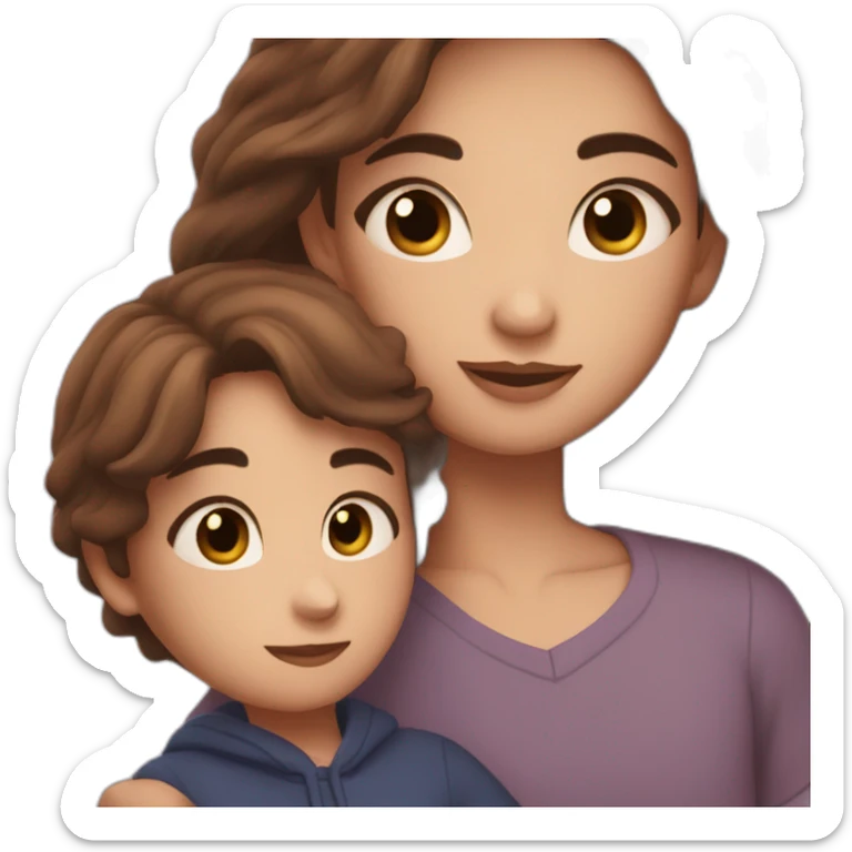 Beautiful Girl with long brown hair and boy with short brown hair cuddling at night sticker