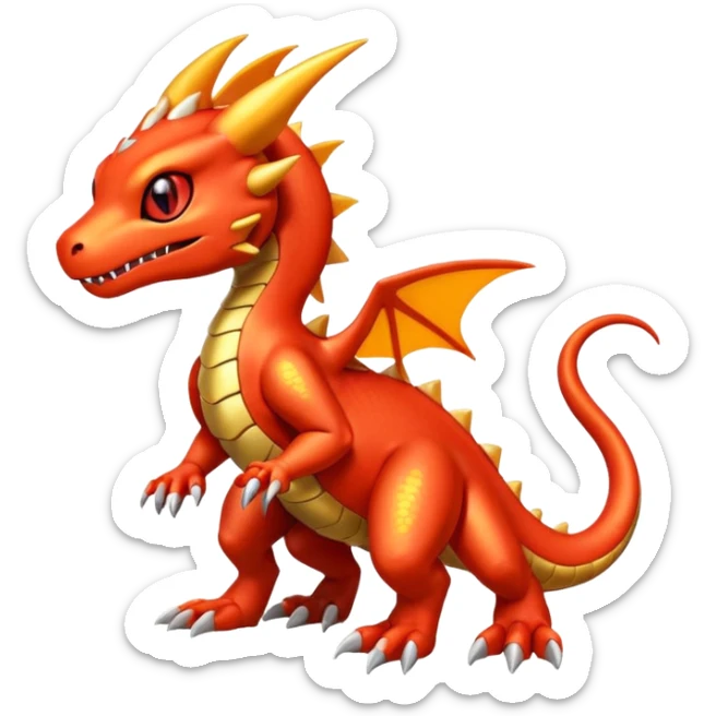 Cute Shiny golden iridescent Guilmon-Salandit-Fakémon-hybrid-creature (full body)  sticker