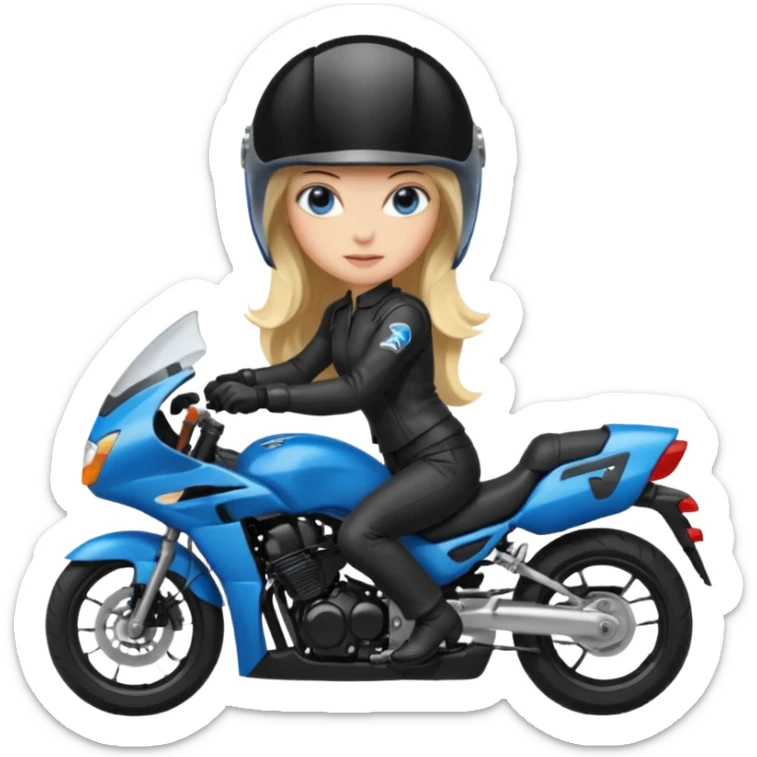 moça cabelo comprido loira de olho azul de capacete em uma moto honda preta  sticker