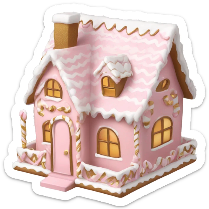 light pink and gold and white gingerbread house sticker