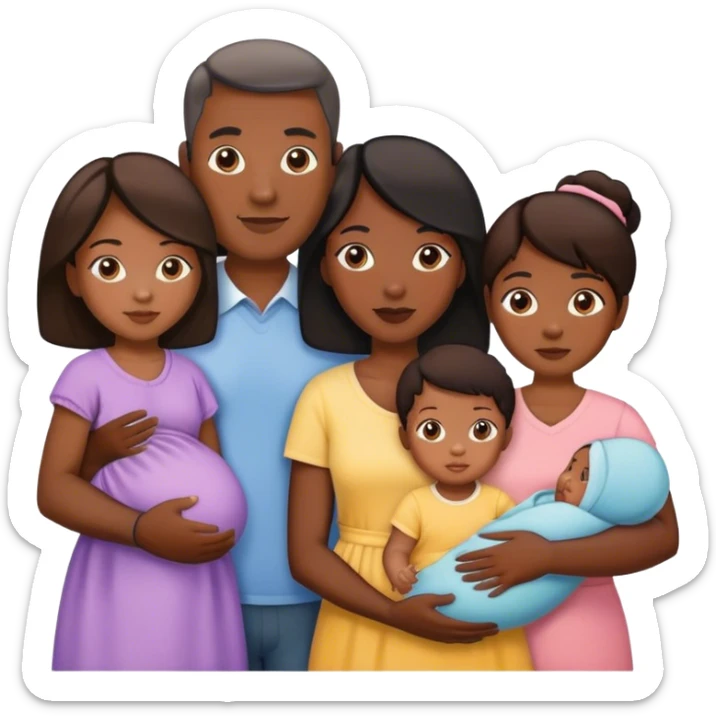 une famille noir mixte  de 2 enfants et 2 parents et 1 bébé sticker