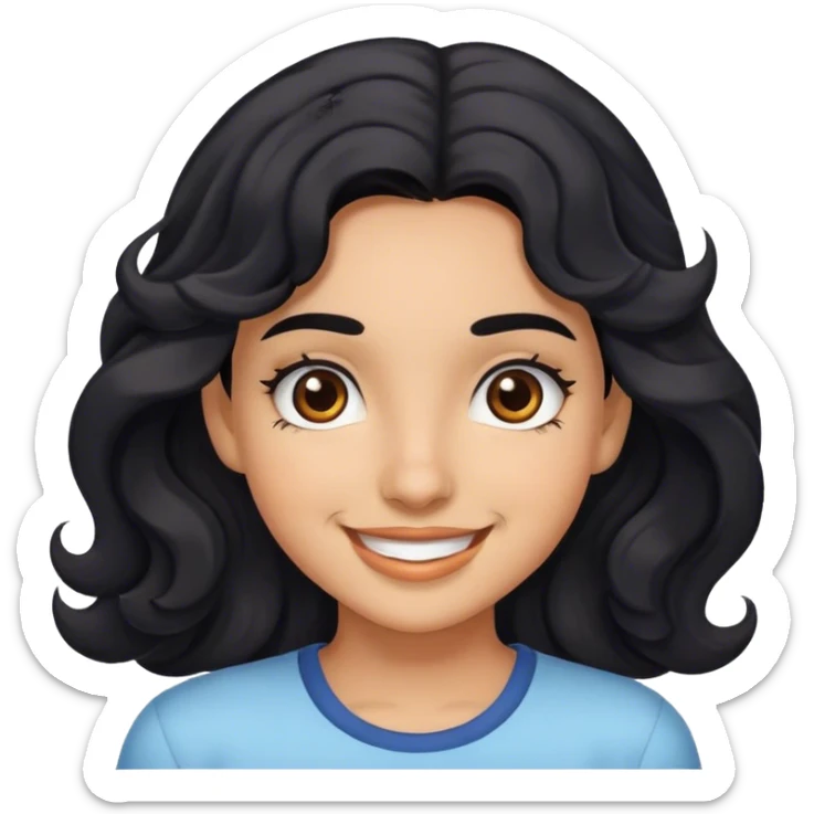 Girl with wavy black hair medium skin brown eyes black eyebrows smiling  sticker