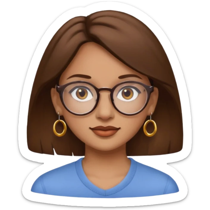 Women brown eye and brown hair with glasses and circle earing sticker