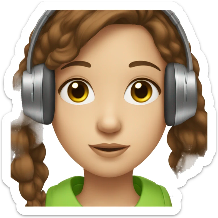 Girl with brown hair and green eyes wearing headphones sticker