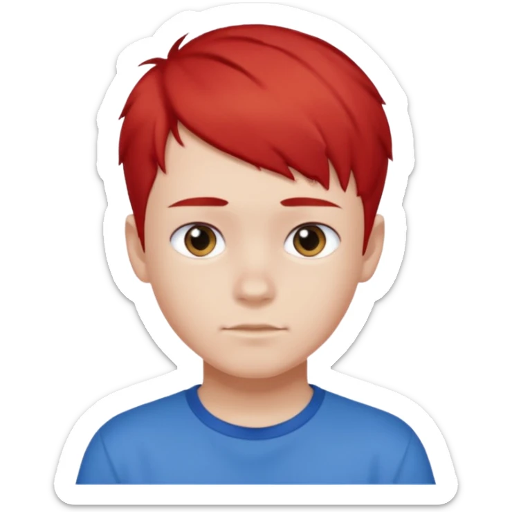 teenage boy with blue short hair, red hair ends. he is wearing a white t-shirt. sticker