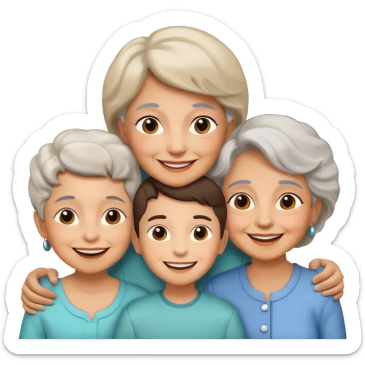 two kids (1 boy and 1 girl) with their mother and grand mother smiling sticker