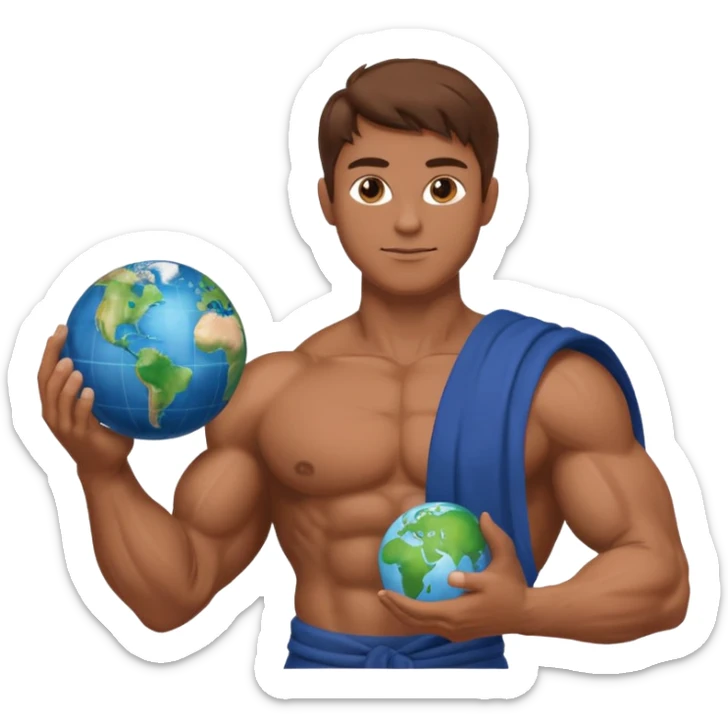 God of earth give a globe in his hand  across his body  give me more than half body  sticker