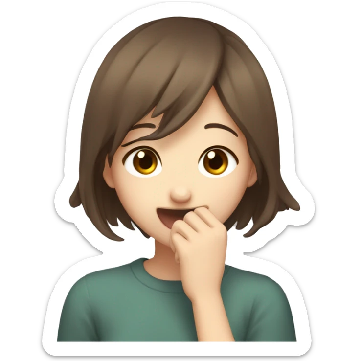 Anime style brown hair girl giggling with hand before her mouth sticker