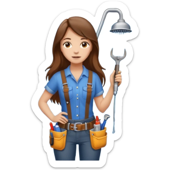 beautiful girl with long brown hair constructing new shower in bedroom sticker