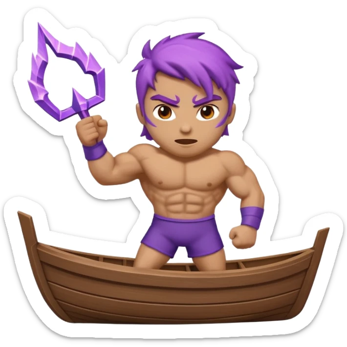 an animated gif emoji of a buff purple lightning bolt sailing away on a boat sticker