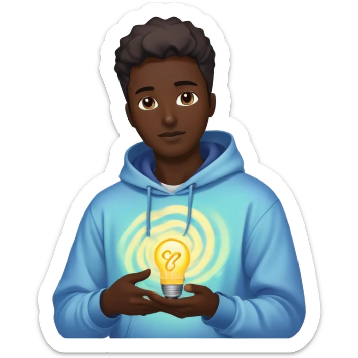 Male profile with casual streetwear clothing elements, radiating creative energy waves, ethereal style inspiration glow sticker