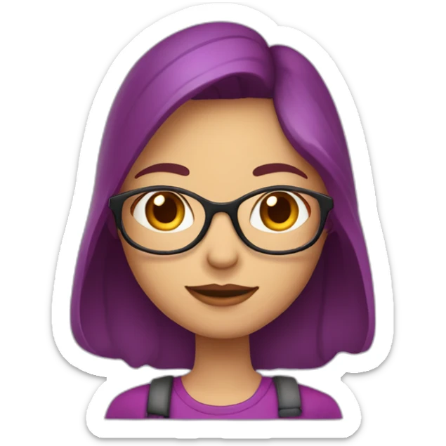 Menina caneco cacheado curto e vermelho usando óculos de armação fina roxa sticker