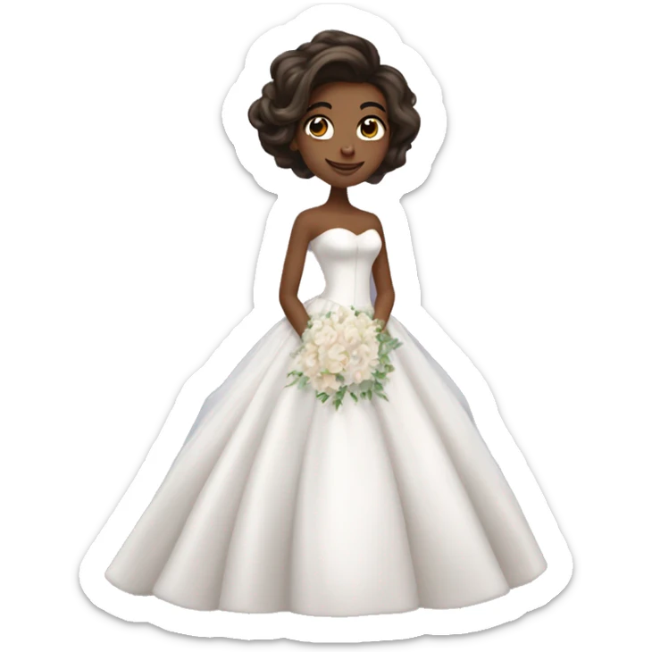 beautiful brunette girl with blowout hair in big beautiful wedding dress sticker