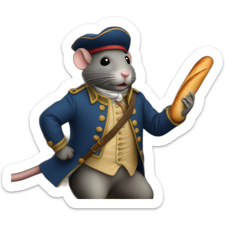 a French rat with a beret and a baguette who makes a revolution in 1789 sticker
