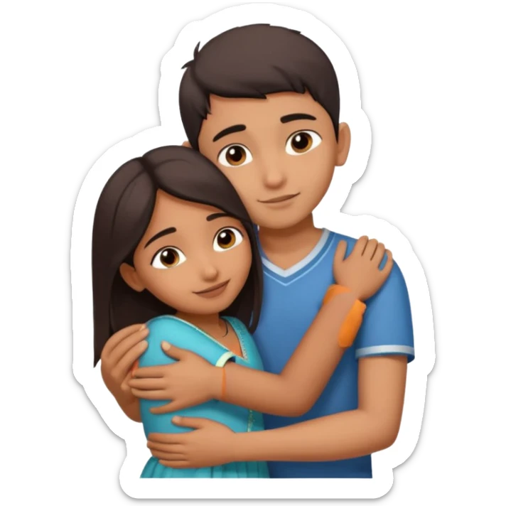 indian boy hugging indian girl from behind... boys hand down near navel of girl... boys head on the shoulder of girl... hugging tight.. more romantic sticker
