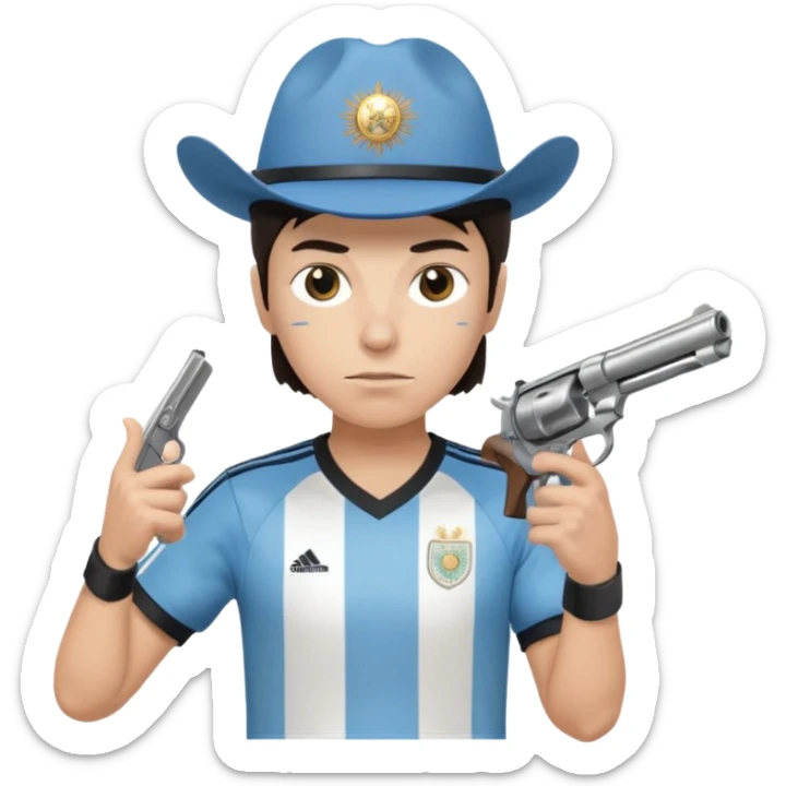 haz un turro con una biszera para atras y con un arma remera argentina pero arma de fuego que tenga un revolver solo que tenga una bicera para atras sticker