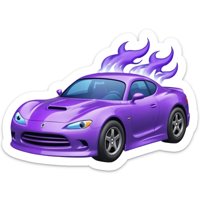 Purple car drifting with navy blue flames coming out of the rear tires. sticker
