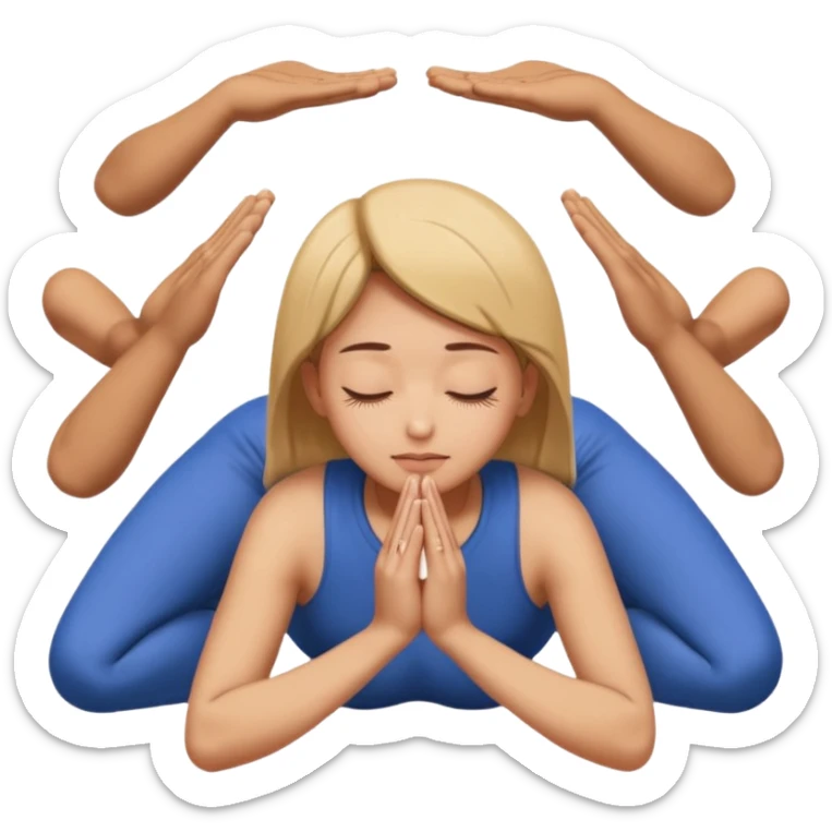 apple style emoji of a person lying face down on the ground with hands pressed together in a prayer-like gesture above their head, pose suggests deep submission, apology, or asking for forgiveness, with Thai text above the person sticker