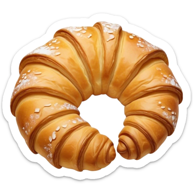 Cinematic Realistic Rustic French Croissant Pastry Emoji, depicted as a flaky, buttery crescent with delicate, layered textures and a slight, intentional char along the edges that imparts a rustic, artisanal charm. The golden, crispy exterior shows a hint of burnt nuance, rendered with warm, inviting lighting and exquisite detail to capture its time-honored, imperfect perfection. sticker