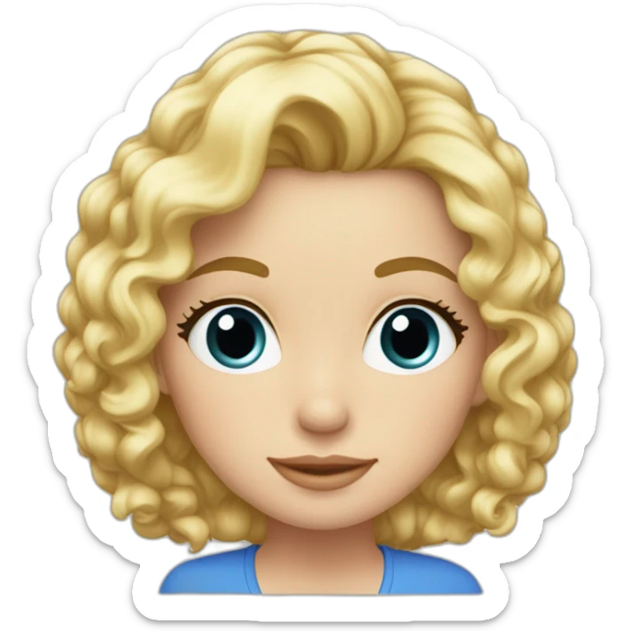 Fille blonde ,cheveux bouclé détaché et volumineux,teint blanc , yeux bleu sticker