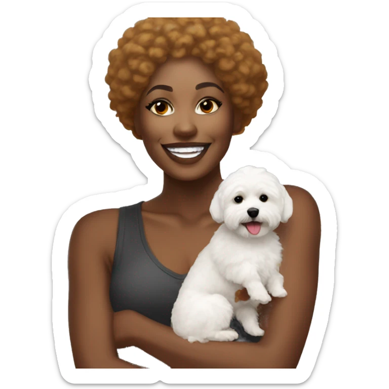 Black woman with a white maltipoo wishing a happy Thanksgiving  sticker