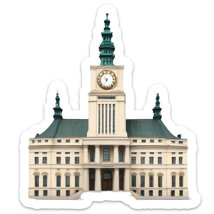 Warsaw palace of culture wit clock on the top of tower sticker