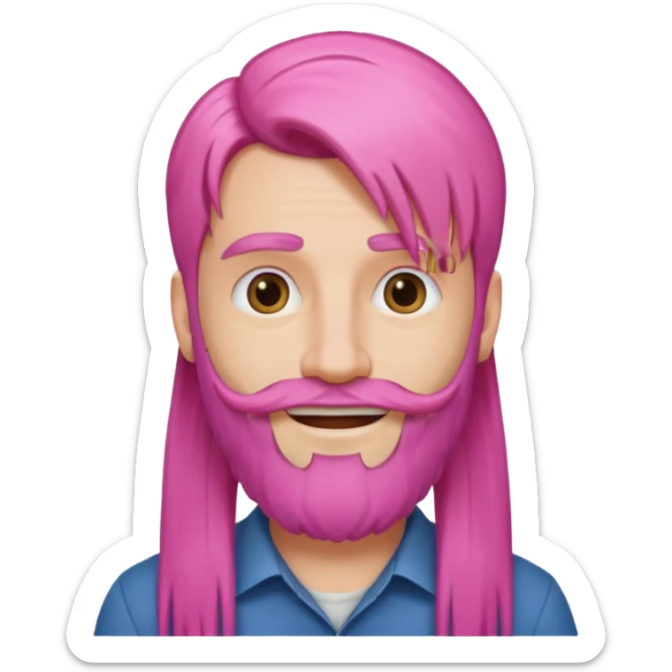 man with very long straight hair pink and beard no mustache sticker