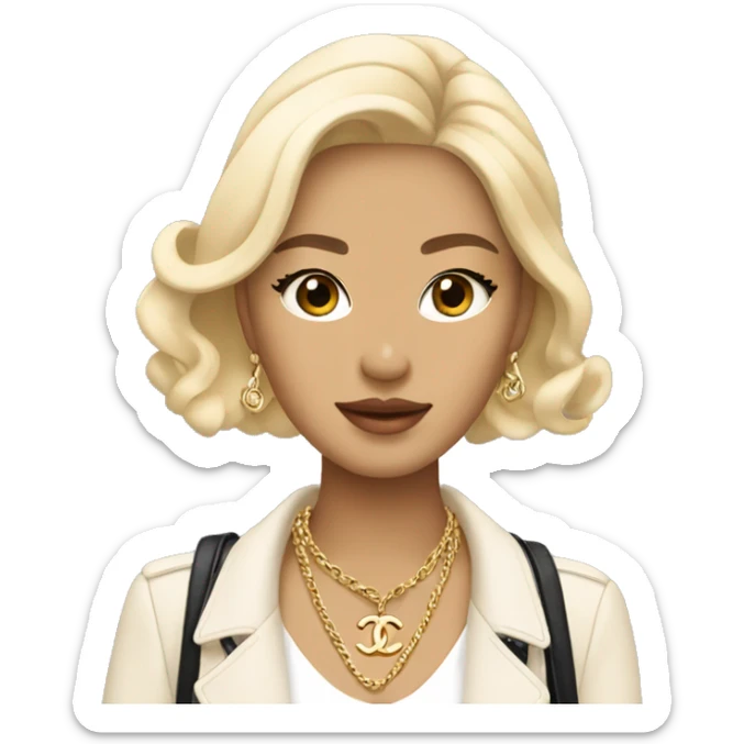 Blonde Chanel Asian Girl with Birkin bag and Chanel necklace sticker