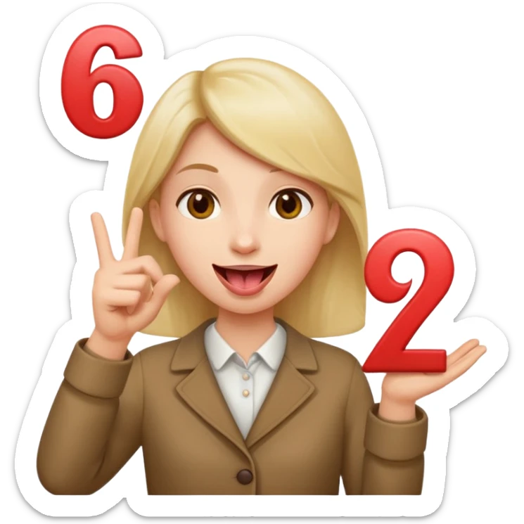 Happy face with tongue out with a number six in one hand and number seven in the other hand sticker