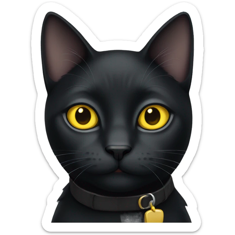 black cat with yellow eyes and grey collar sticker