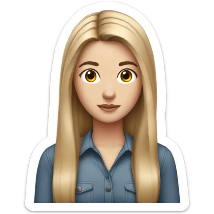 White girl with brown pin straight hair down to low chest sticker