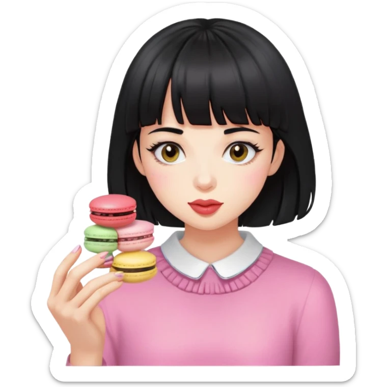 coolest black hair girl w bang eating the macarons sticker