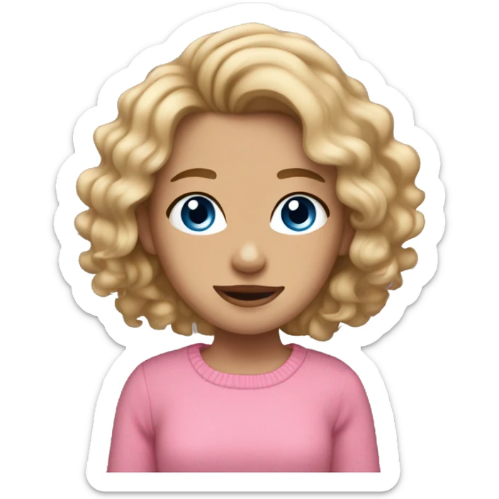 dark blonde wavy haired girl, blue eyes, tanned, pink jumper skin,  sticker
