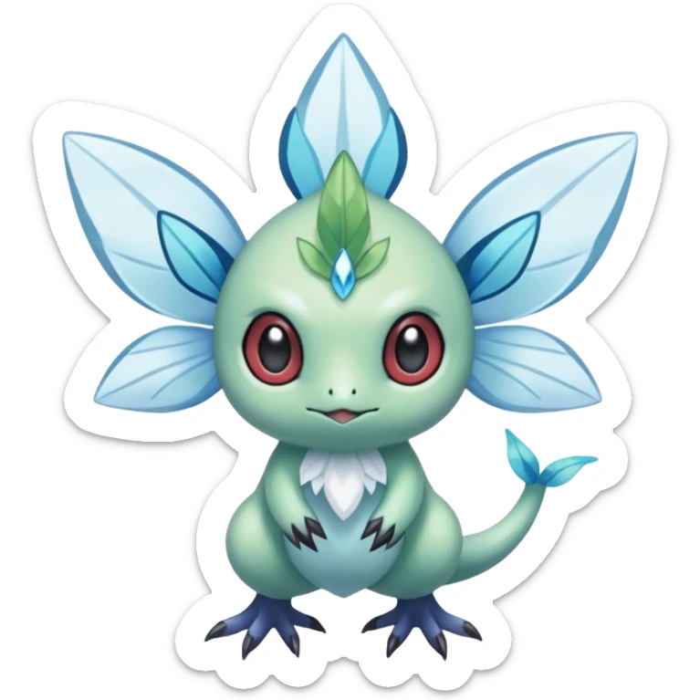 elemental icy floral ethereal glacial Axew-Rufflet-Brionne-Celebi-Pokémon-Fakémon-hybrid-creature sticker