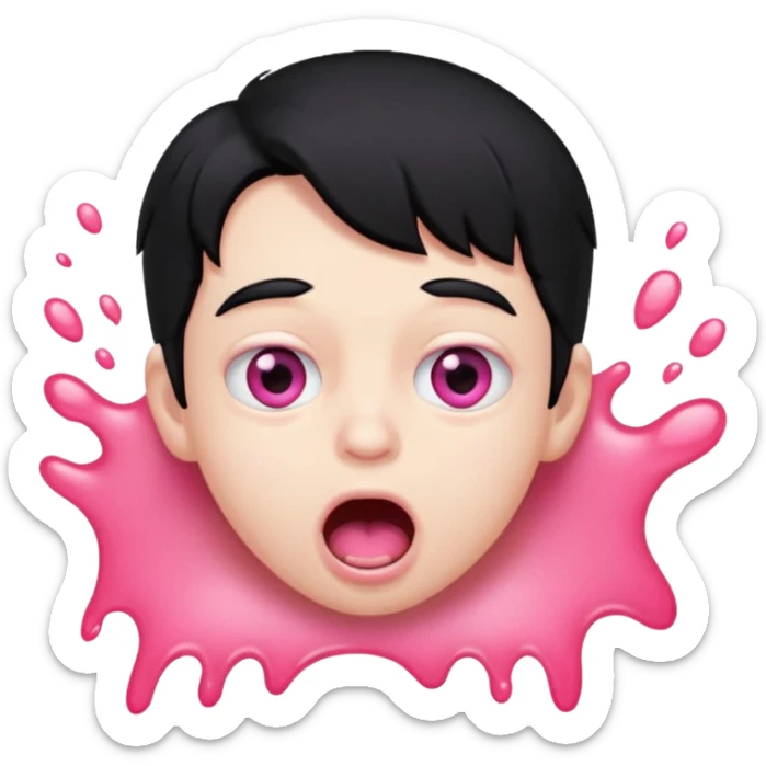 Boy with black hair, pink eyes rolled back, mouth open , drool dripping from mouth  sticker